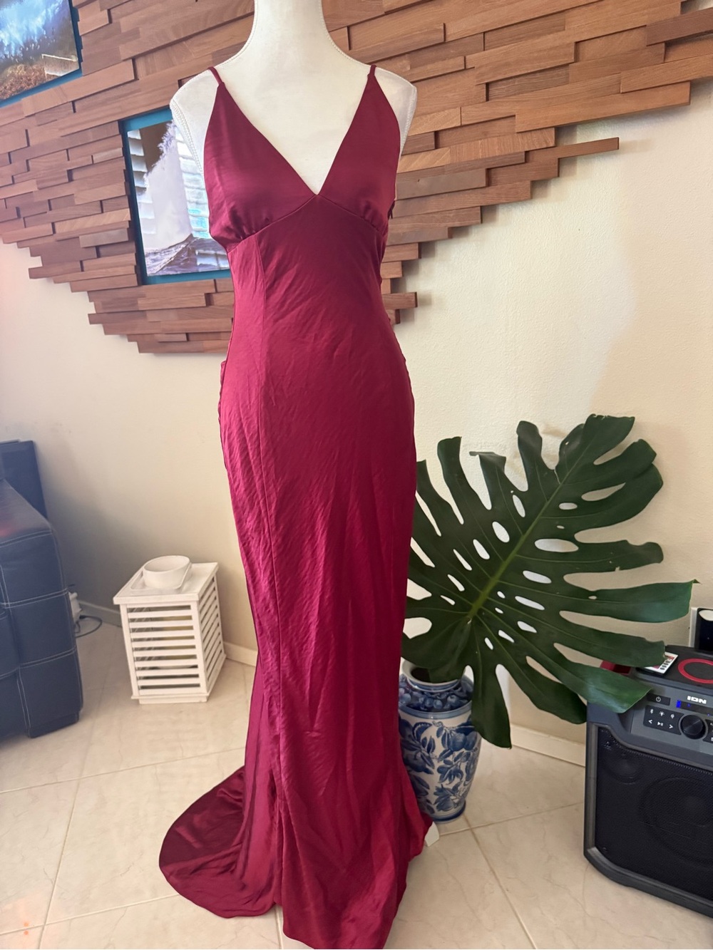 Elegant Burgundy Satin Slip Dress - Women